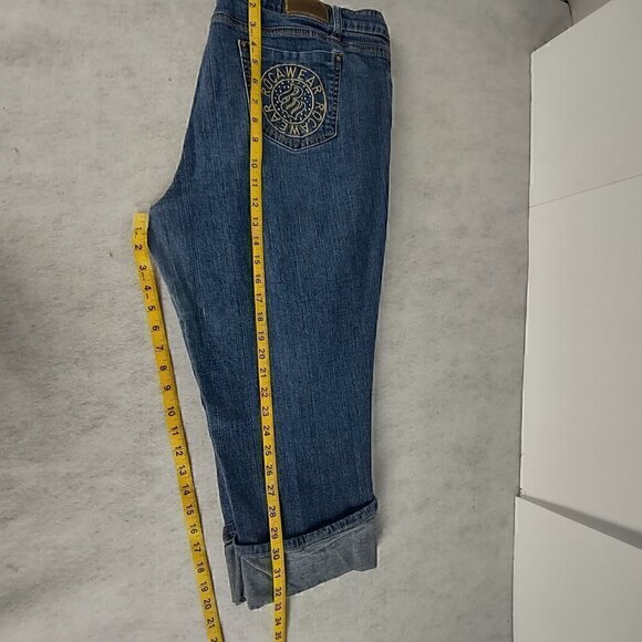 Rocawear Womens Embroidered Cotton Blend Denim Blue Capri Jeans Size 20 - Picture 8 of 11